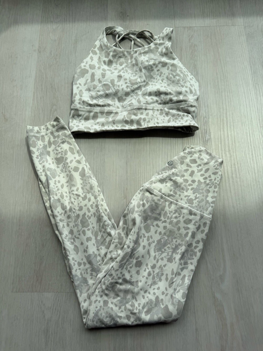 lululemon athletica Light Gray and White Leopard Print Align Leggings